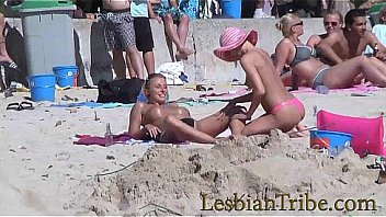 half naked lesbian girls Anna and Nadine playing on public
